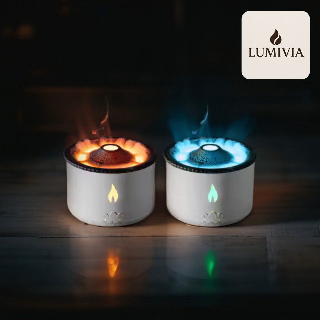 Diffuseur d'Huiles Essentielles LUMIVIA Myst - Design Volcan LED Feu et Glace + Télécommande