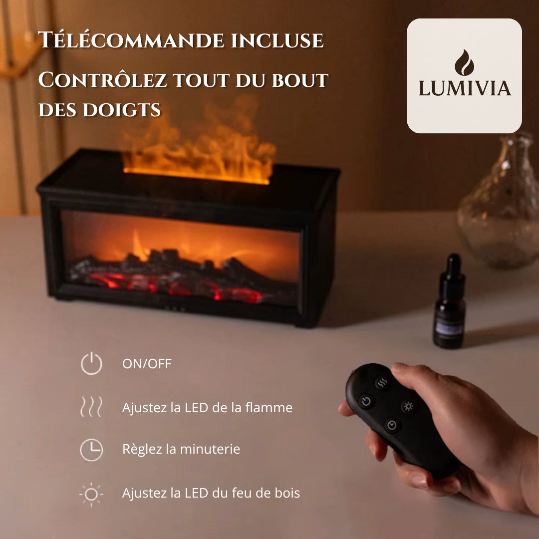 Diffuseur d'Huiles Essentielles LUMIVIA Ignite - Design Cheminée Effet Flamme LED + Télécommande