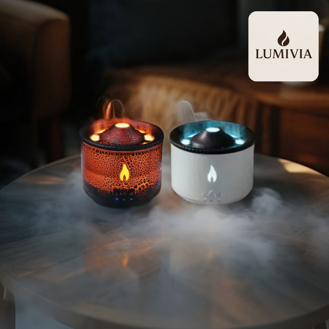 Diffuseur d'Huiles Essentielles LUMIVIA Myst - Design Volcan LED Feu et Glace + Télécommande