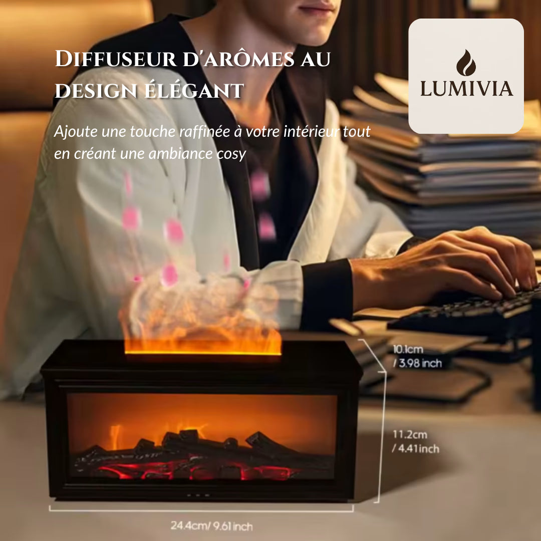 Diffuseur d'Huiles Essentielles LUMIVIA Ignite - Design Cheminée Effet Flamme LED + Télécommande