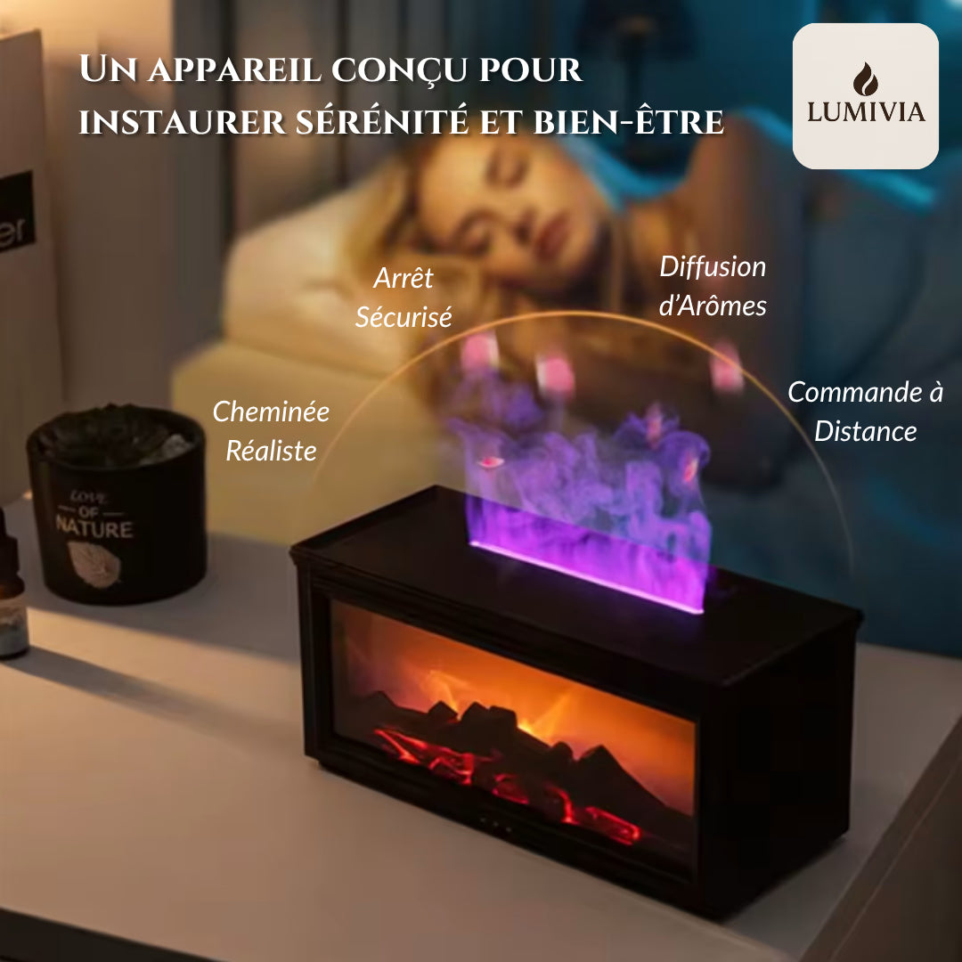 Diffuseur d'Huiles Essentielles LUMIVIA Ignite - Design Cheminée Effet Flamme LED + Télécommande