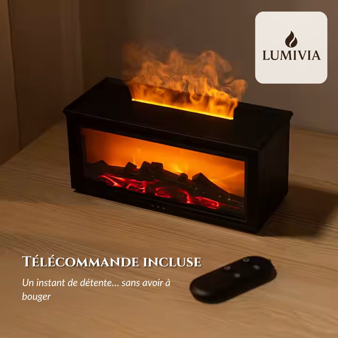 Diffuseur d'Huiles Essentielles LUMIVIA Ignite - Design Cheminée Effet Flamme LED + Télécommande