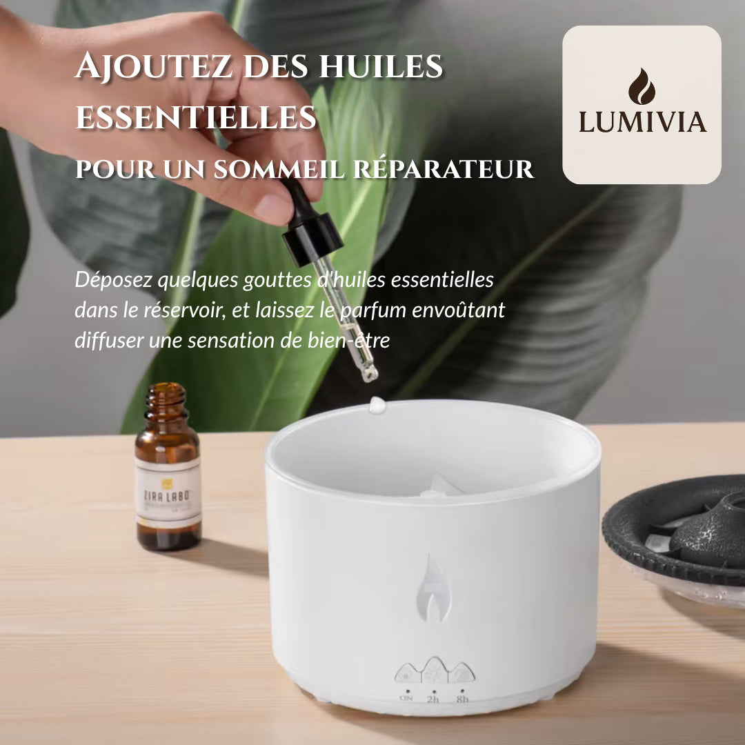 Diffuseur d'Huiles Essentielles LUMIVIA Myst - Design Volcan LED Feu et Glace + Télécommande