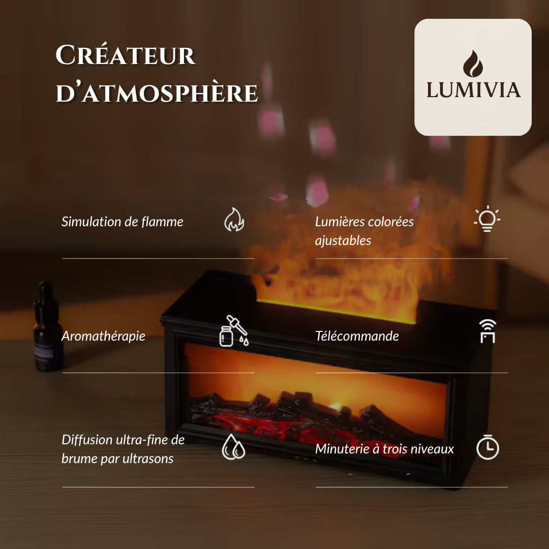 Diffuseur d'Huiles Essentielles LUMIVIA Ignite - Design Cheminée Effet Flamme LED + Télécommande