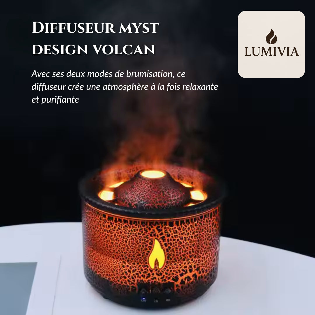 Diffuseur d'Huiles Essentielles LUMIVIA Myst - Design Volcan LED Feu et Glace + Télécommande