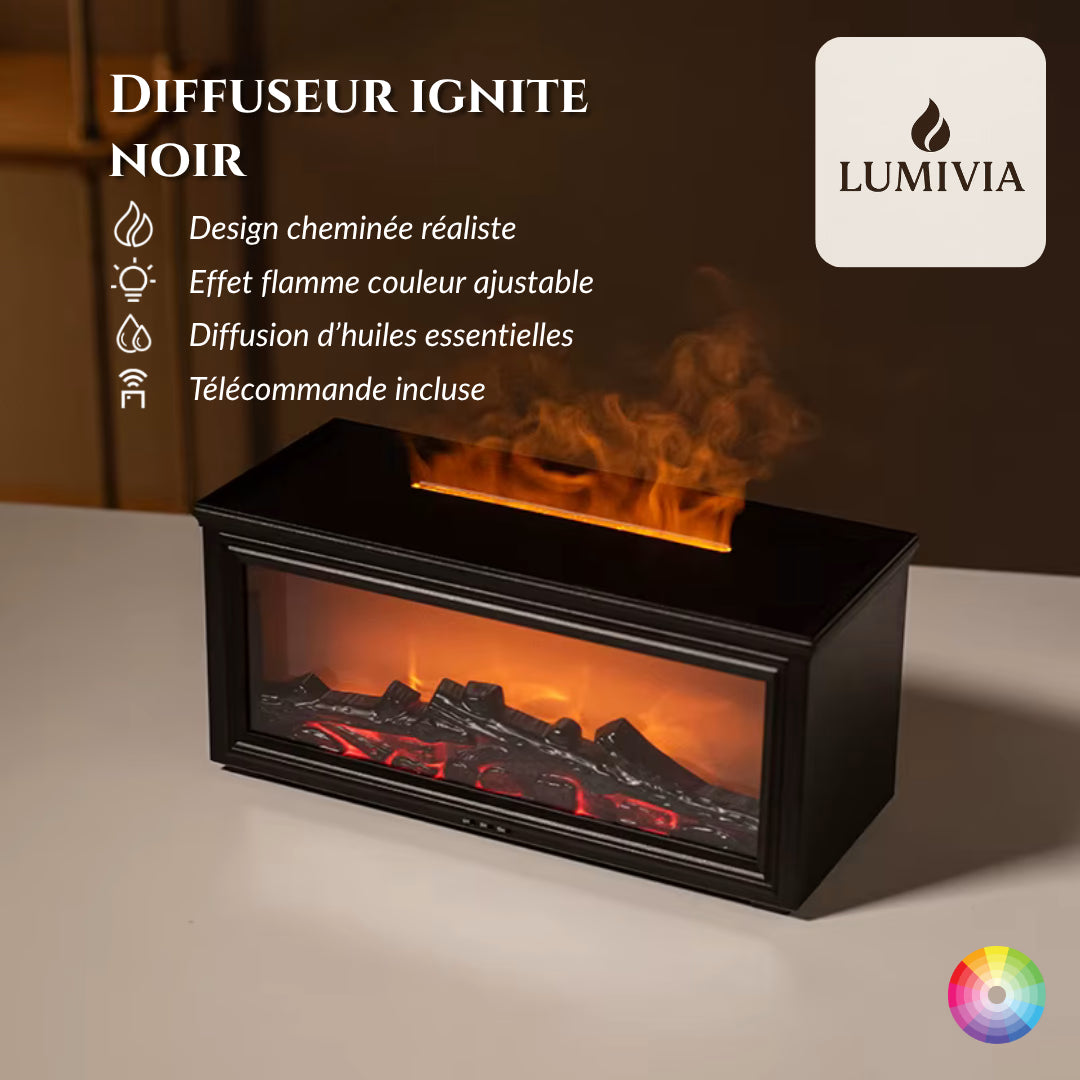 Diffuseur d'Huiles Essentielles LUMIVIA Ignite - Design Cheminée Effet Flamme LED + Télécommande