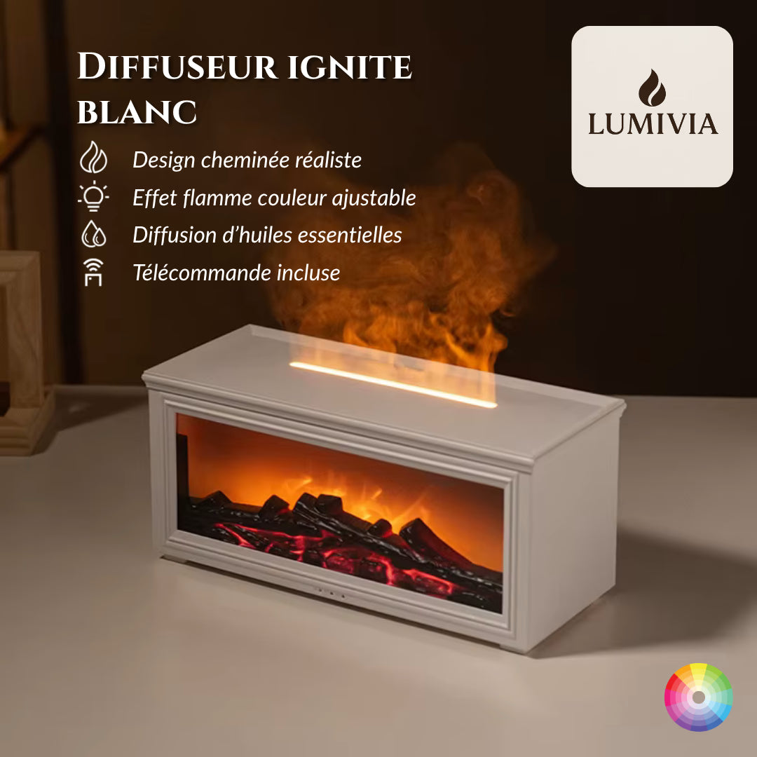 Diffuseur d'Huiles Essentielles LUMIVIA Ignite - Design Cheminée Effet Flamme LED + Télécommande