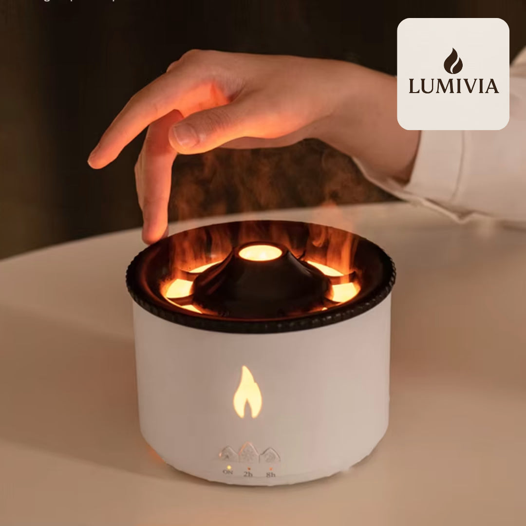 Diffuseur d'Huiles Essentielles LUMIVIA Myst - Design Volcan LED Feu et Glace + Télécommande