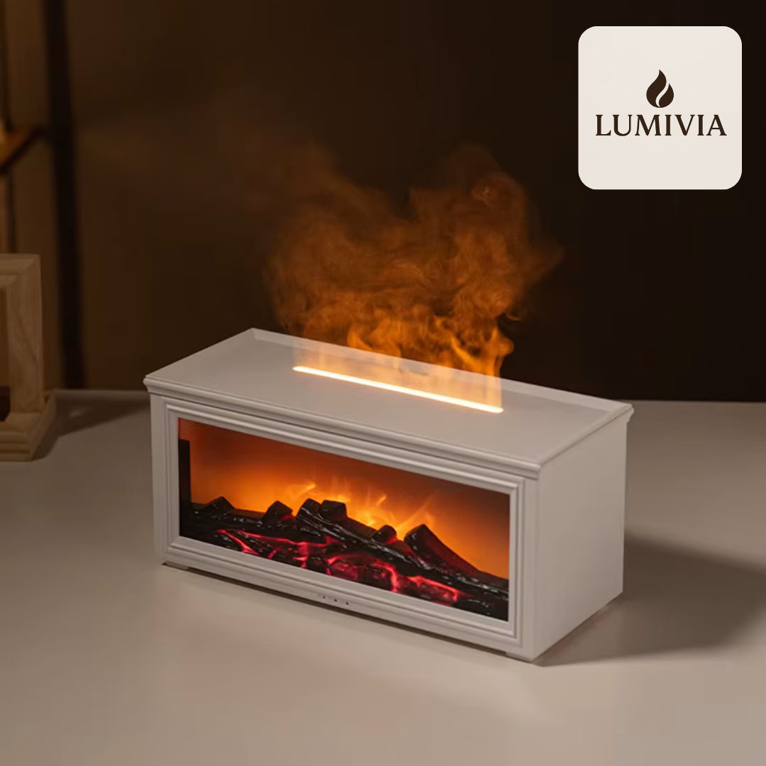 Diffuseur d'Huiles Essentielles LUMIVIA Ignite - Design Cheminée Effet Flamme LED + Télécommande