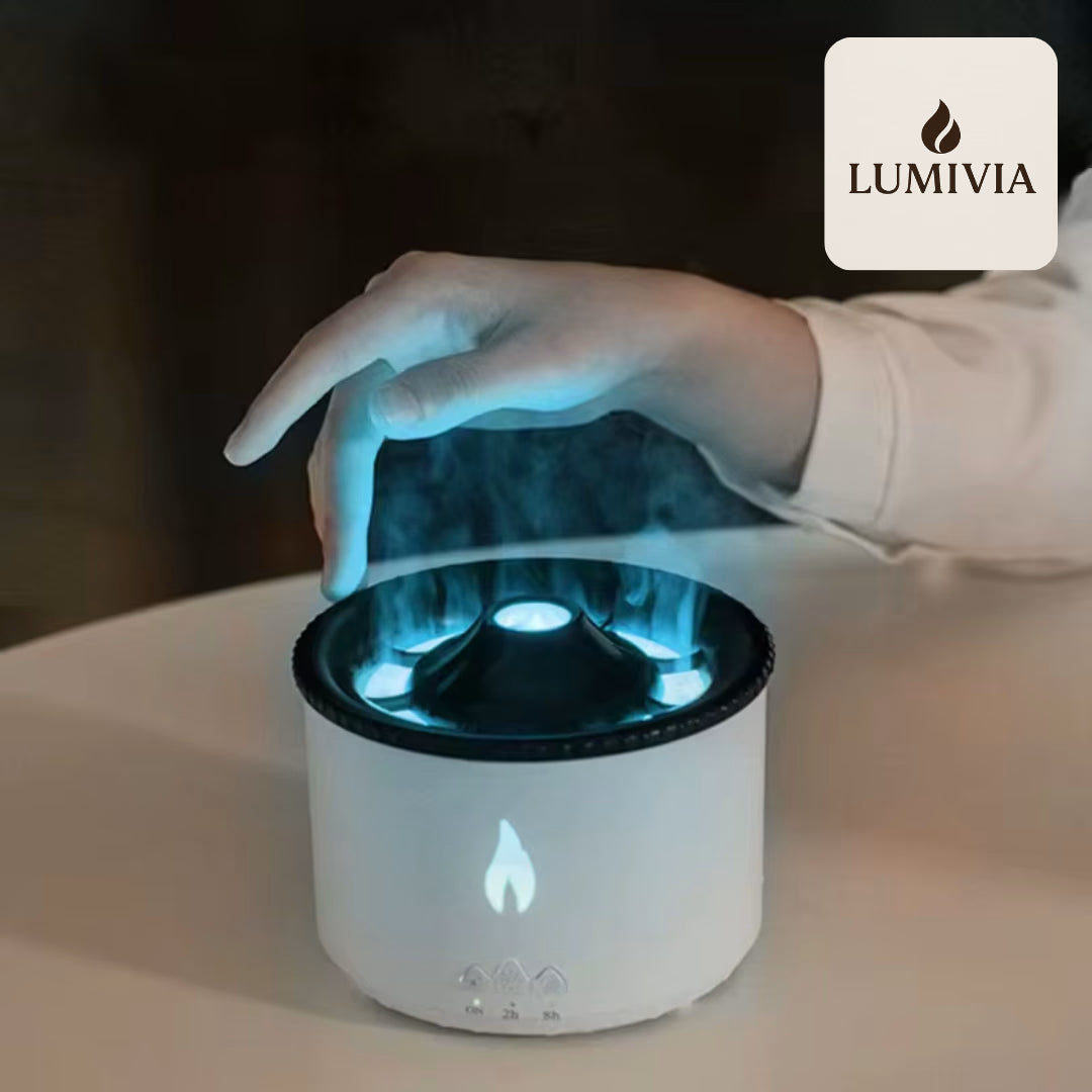 Diffuseur d'Huiles Essentielles LUMIVIA Myst - Design Volcan LED Feu et Glace + Télécommande