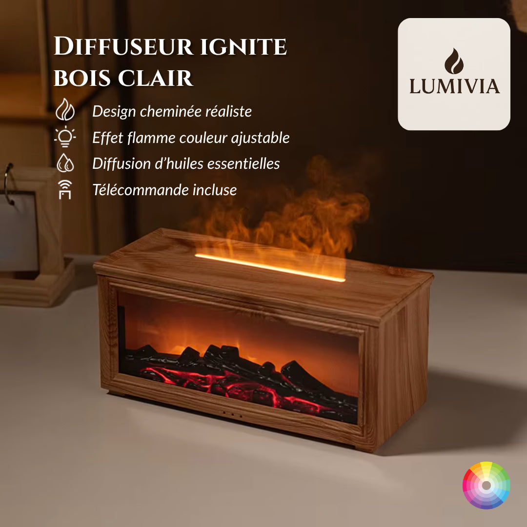 Diffuseur d'Huiles Essentielles LUMIVIA Ignite - Design Cheminée Effet Flamme LED + Télécommande