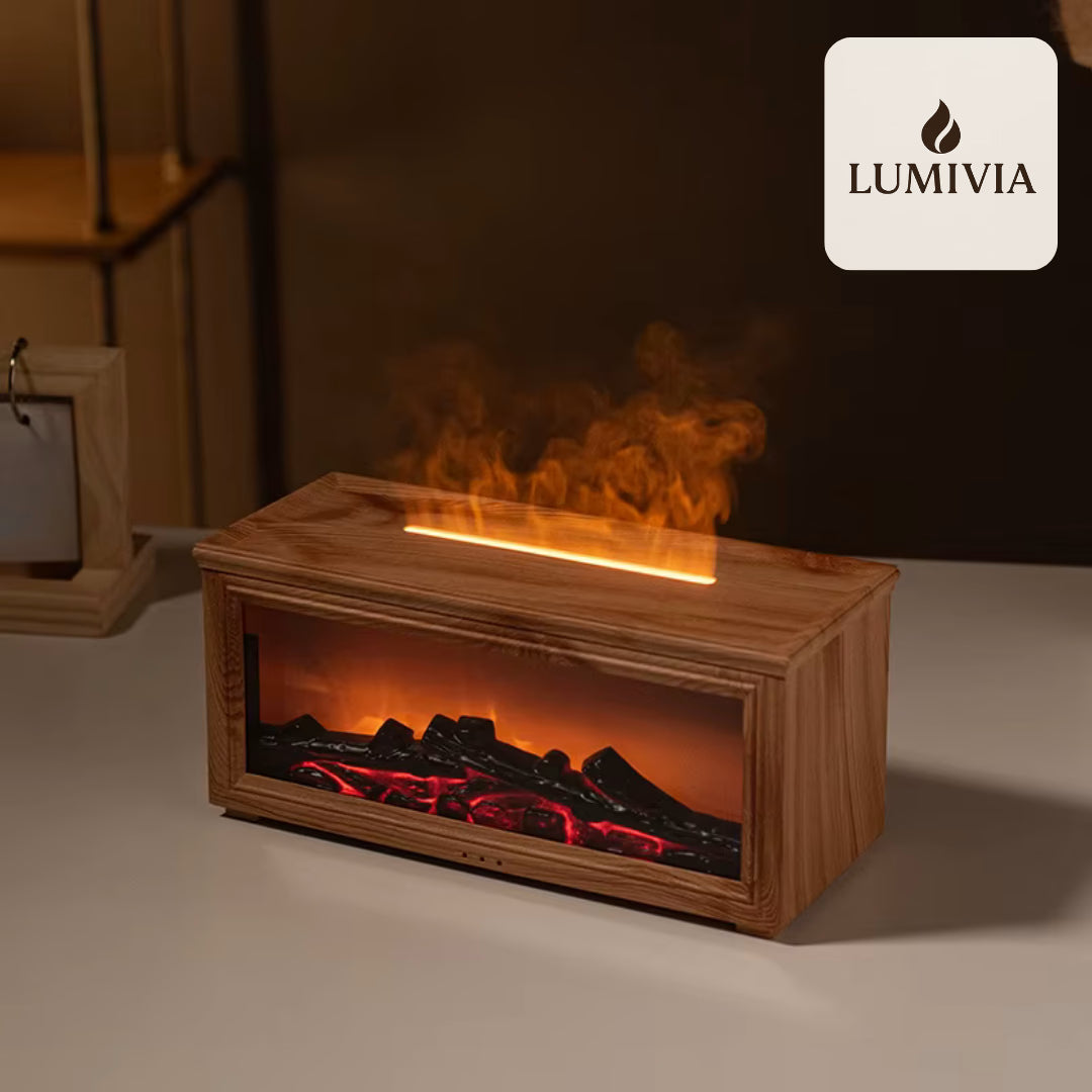 Diffuseur d'Huiles Essentielles LUMIVIA Ignite - Design Cheminée Effet Flamme LED + Télécommande