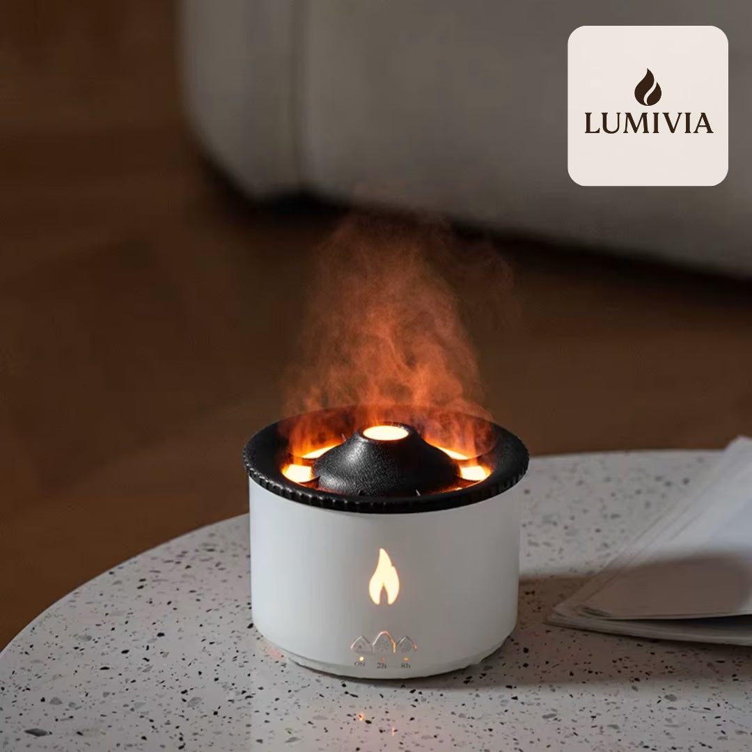 Diffuseur d'Huiles Essentielles LUMIVIA Myst - Design Volcan LED Feu et Glace + Télécommande