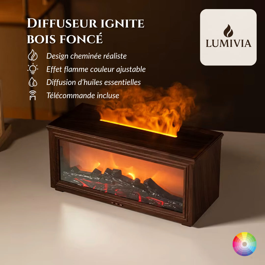 Diffuseur d'Huiles Essentielles LUMIVIA Ignite - Design Cheminée Effet Flamme LED + Télécommande