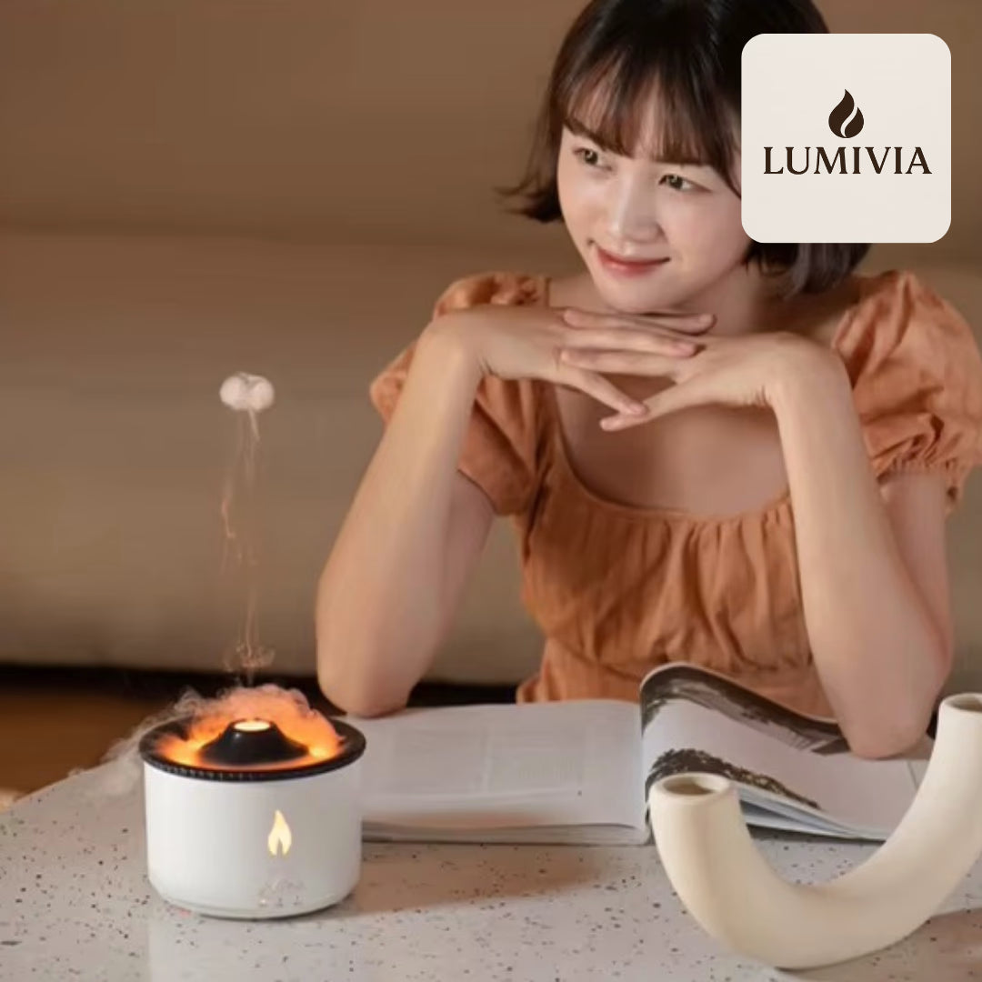 Diffuseur d'Huiles Essentielles LUMIVIA Myst - Design Volcan LED Feu et Glace + Télécommande