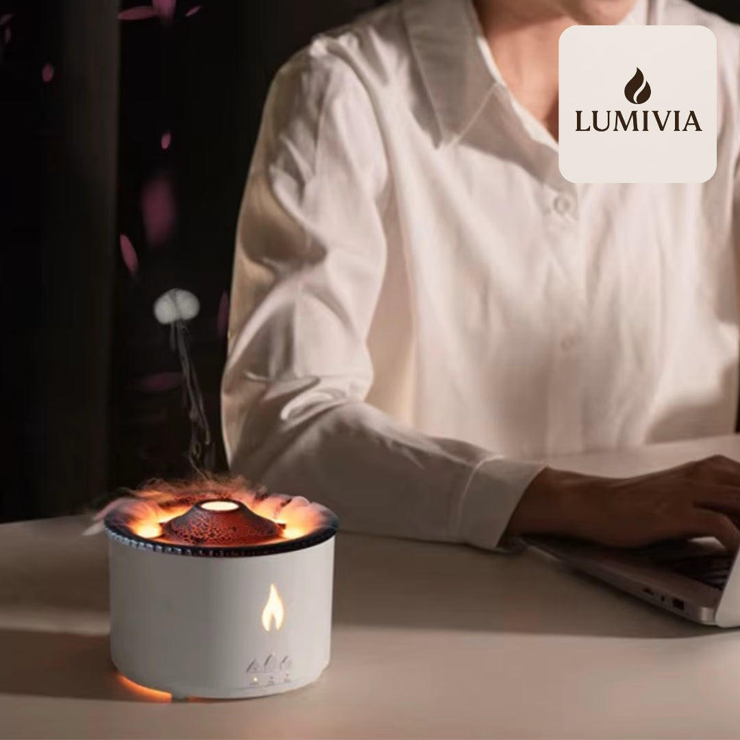 Diffuseur d'Huiles Essentielles LUMIVIA Myst - Design Volcan LED Feu et Glace + Télécommande