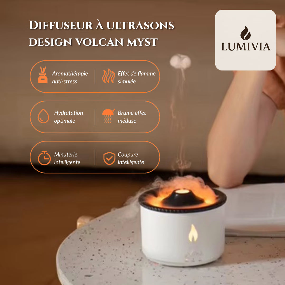 Diffuseur d'Huiles Essentielles LUMIVIA Myst - Design Volcan LED Feu et Glace + Télécommande