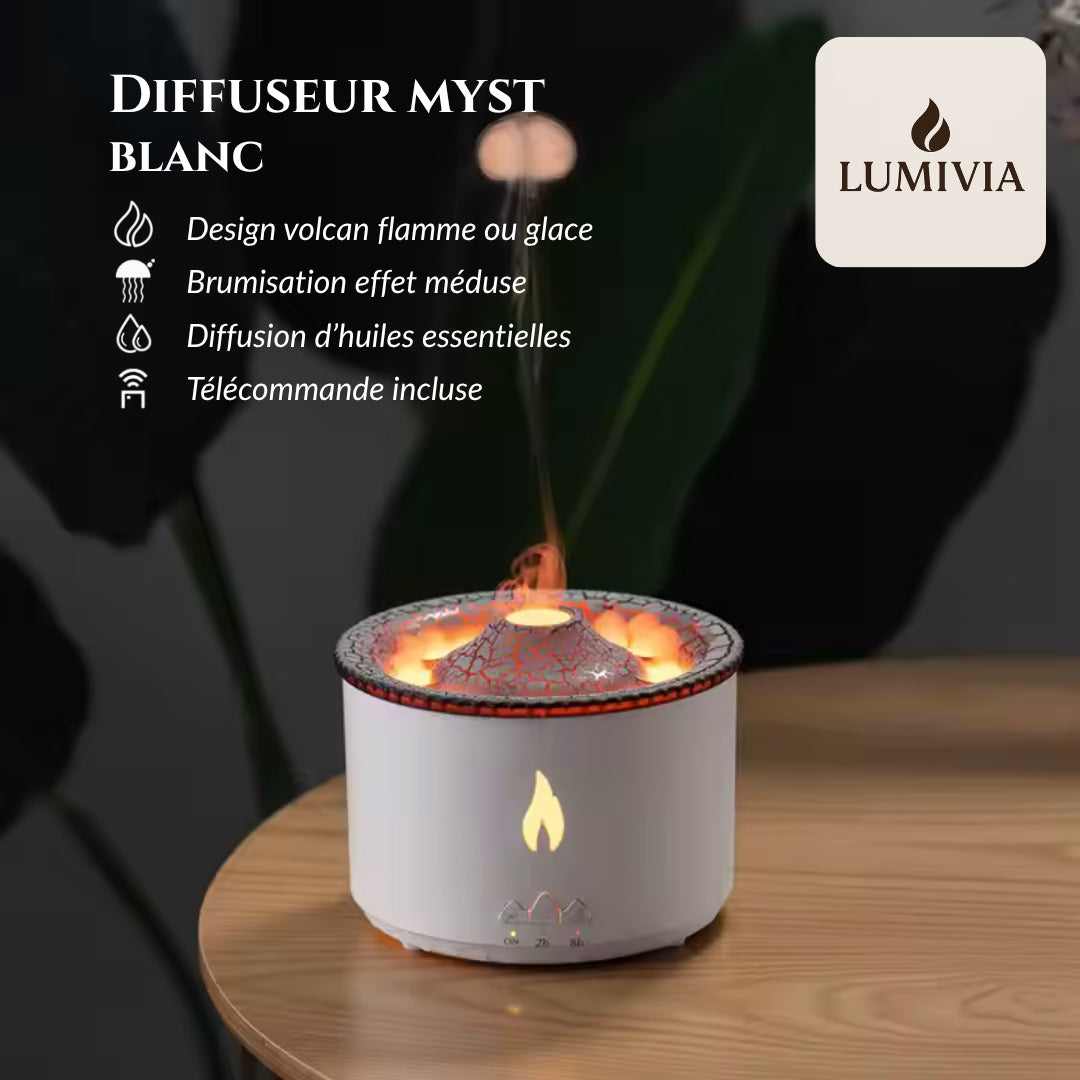 Diffuseur d'Huiles Essentielles LUMIVIA Myst - Design Volcan LED Feu et Glace + Télécommande