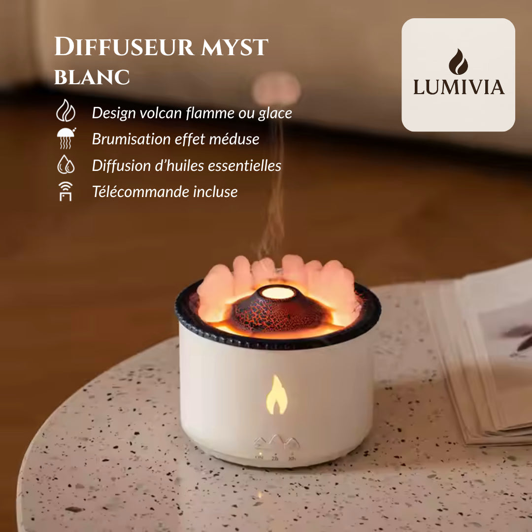 Diffuseur d'Huiles Essentielles LUMIVIA Myst - Design Volcan LED Feu et Glace + Télécommande