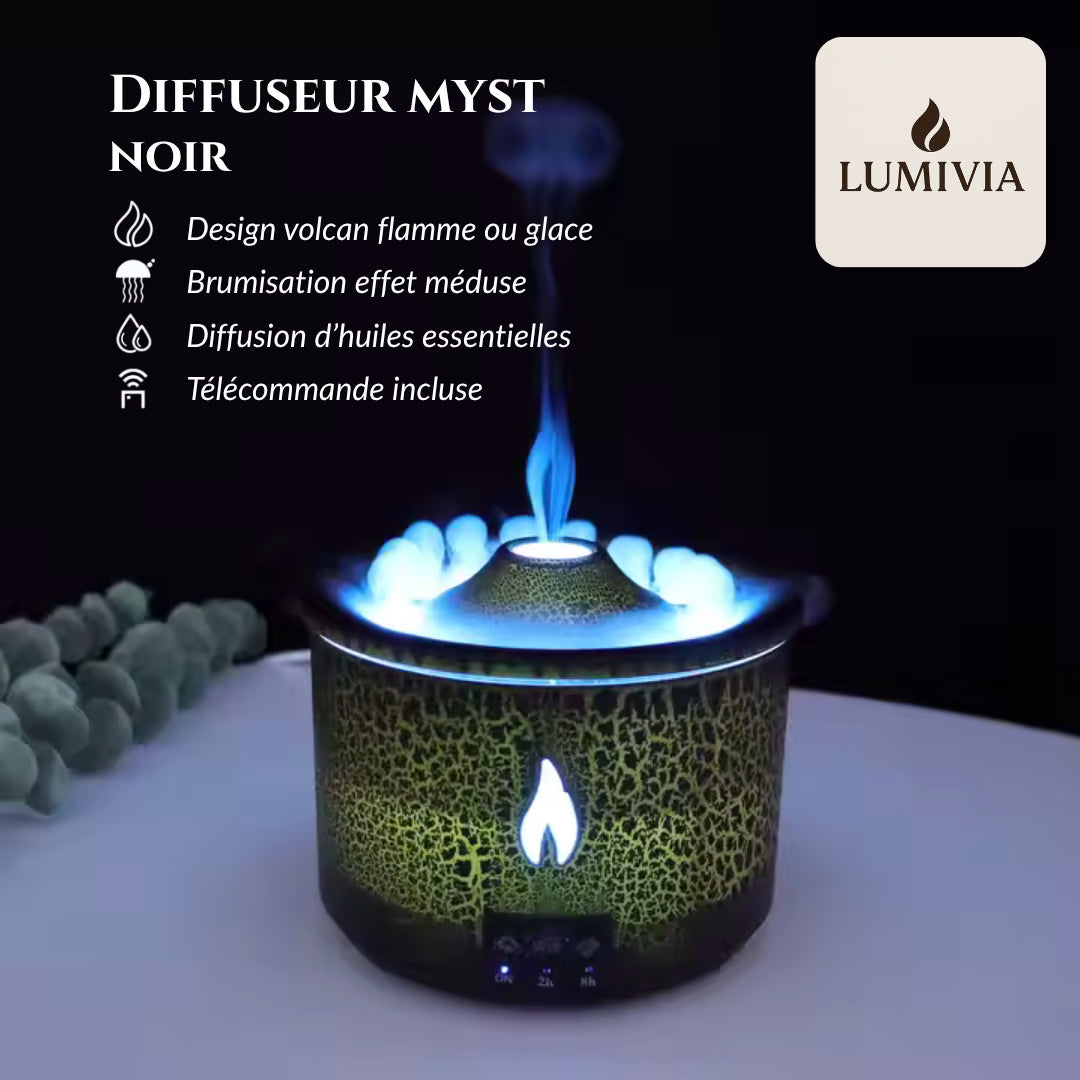 Diffuseur d'Huiles Essentielles LUMIVIA Myst - Design Volcan LED Feu et Glace + Télécommande