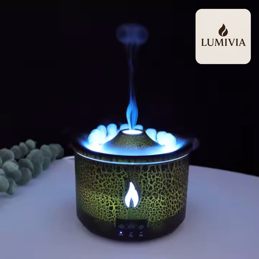 Diffuseur d'Huiles Essentielles LUMIVIA Myst - Design Volcan LED Feu et Glace + Télécommande