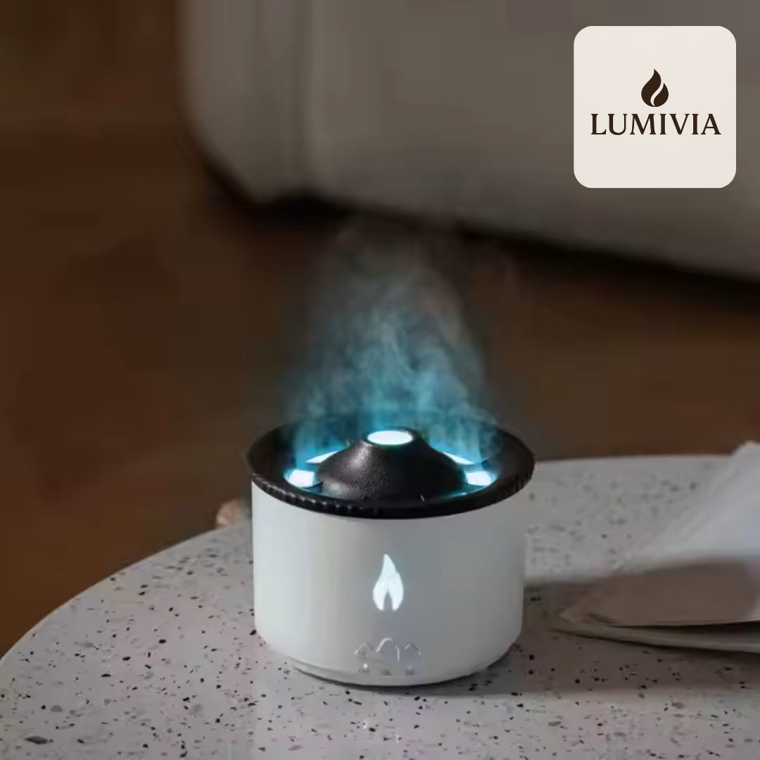 Diffuseur d'Huiles Essentielles LUMIVIA Myst - Design Volcan LED Feu et Glace + Télécommande