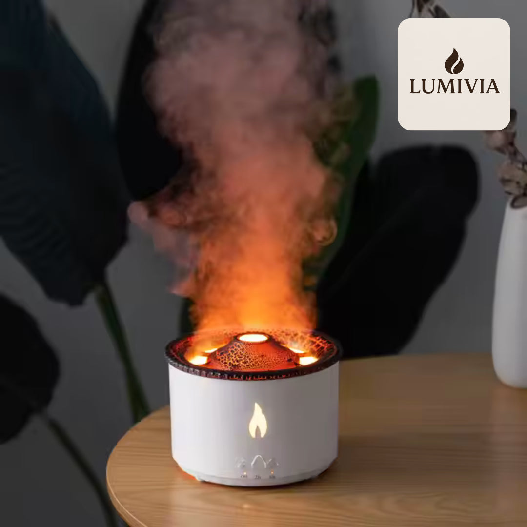 Diffuseur d'Huiles Essentielles LUMIVIA Myst - Design Volcan LED Feu et Glace + Télécommande
