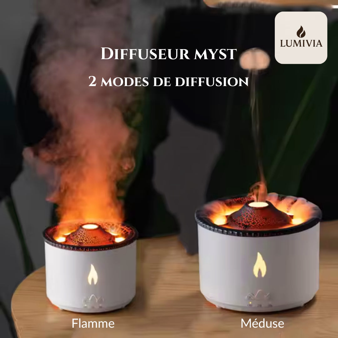Diffuseur d'Huiles Essentielles LUMIVIA Myst - Design Volcan LED Feu et Glace + Télécommande