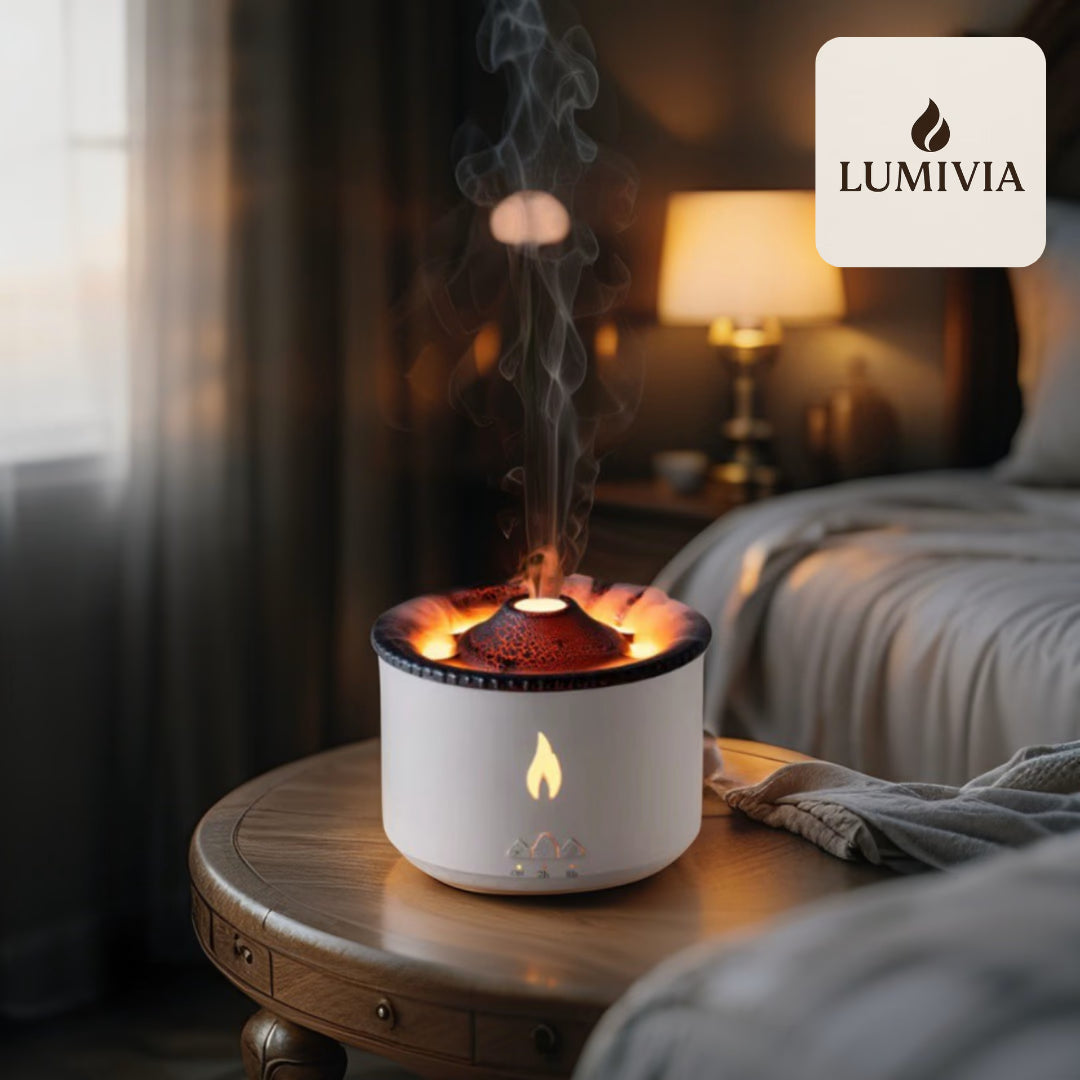 Diffuseur d'Huiles Essentielles LUMIVIA Myst - Design Volcan LED Feu et Glace + Télécommande