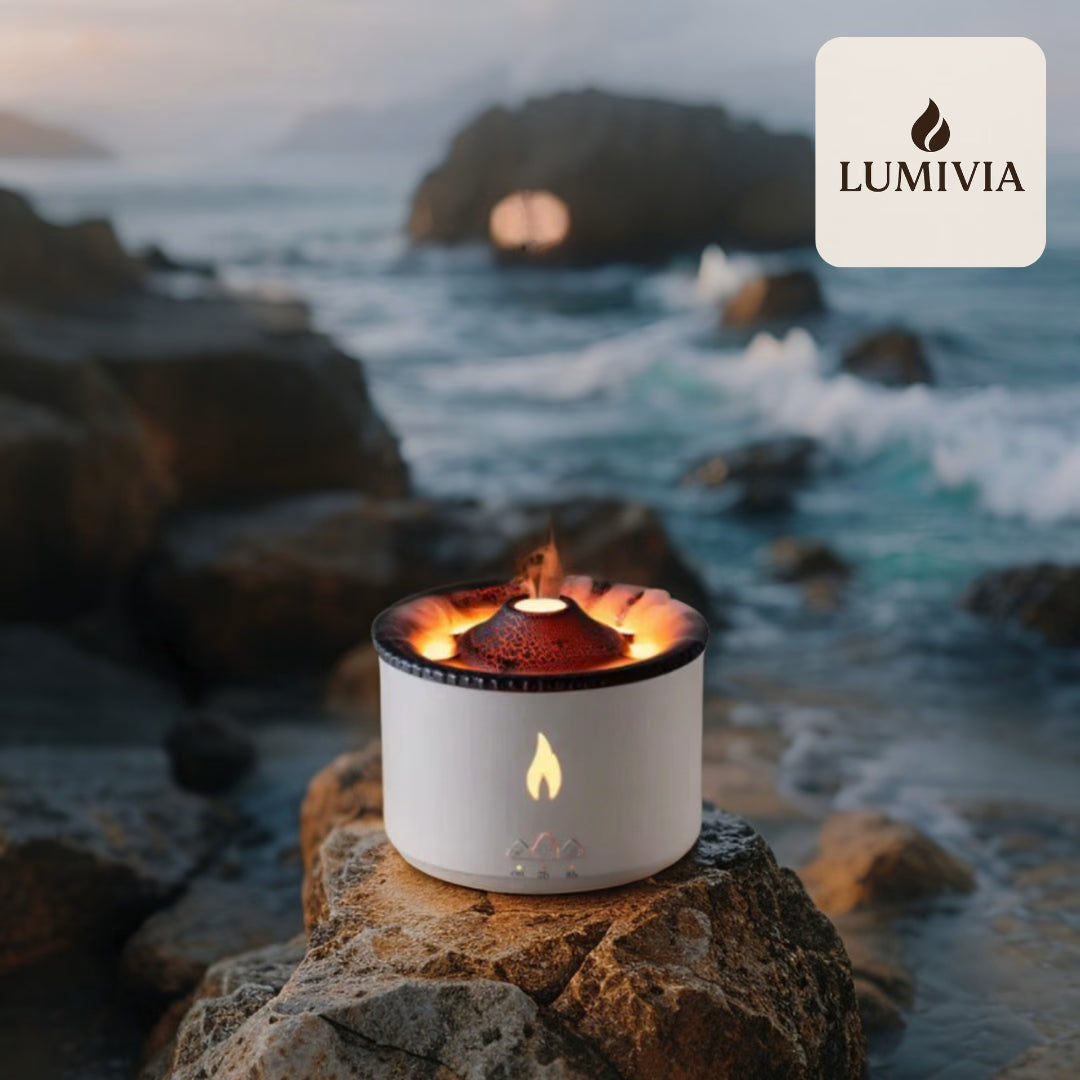 Diffuseur d'Huiles Essentielles LUMIVIA Myst - Design Volcan LED Feu et Glace + Télécommande
