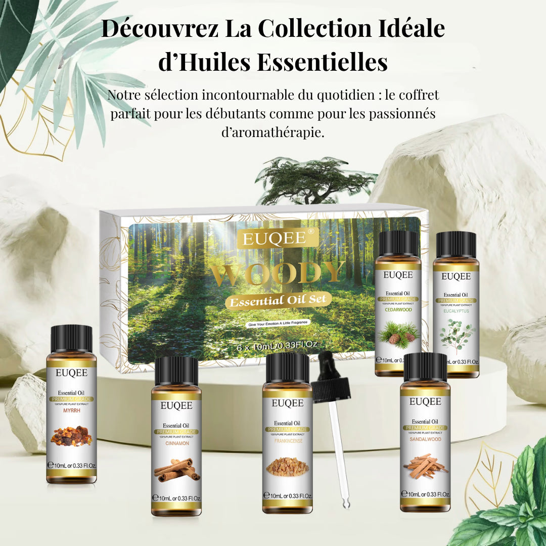 Coffret Huiles Essentielles – Essence Boisée (6 x 10ml) | Aromathérapie & Bien-être