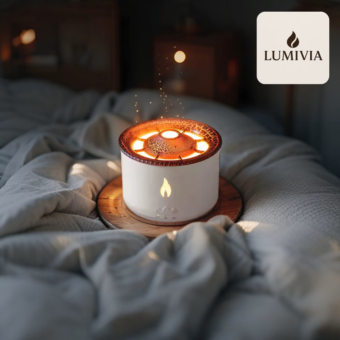 Diffuseur d'Huiles Essentielles LUMIVIA Myst - Design Volcan LED Feu et Glace + Télécommande