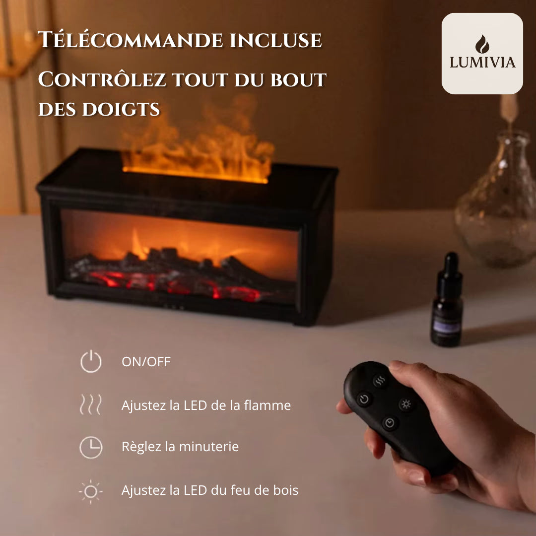Diffuseur d'Huiles Essentielles LUMIVIA Ignite - Design Cheminée Effet Flamme LED + Télécommande