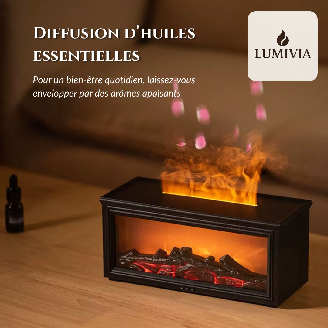 Diffuseur d'Huiles Essentielles LUMIVIA Ignite - Design Cheminée Effet Flamme LED + Télécommande