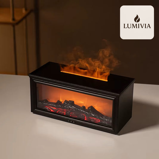 Diffuseur d'Huiles Essentielles LUMIVIA Ignite - Design Cheminée Effet Flamme LED + Télécommande