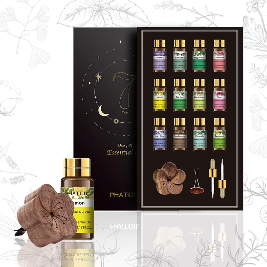 Coffret Huiles Essentielles – Élégance Sensorielle (12 x 5ml) | Aromathérapie & Bien-être