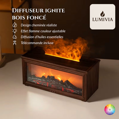 Diffuseur d'Huiles Essentielles LUMIVIA Ignite - Design Cheminée Effet Flamme LED + Télécommande