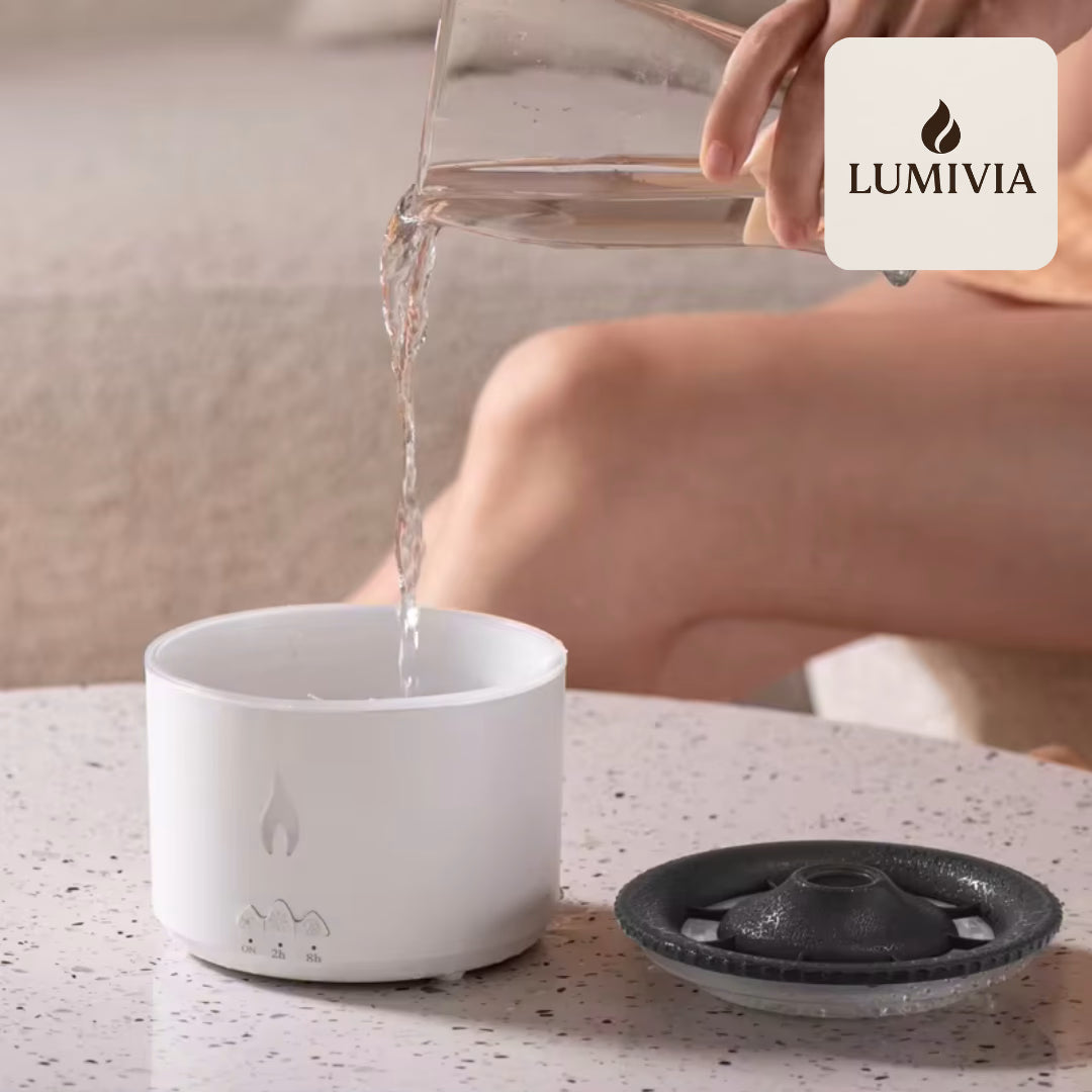 Diffuseur d'Huiles Essentielles LUMIVIA Myst - Design Volcan LED Feu et Glace + Télécommande