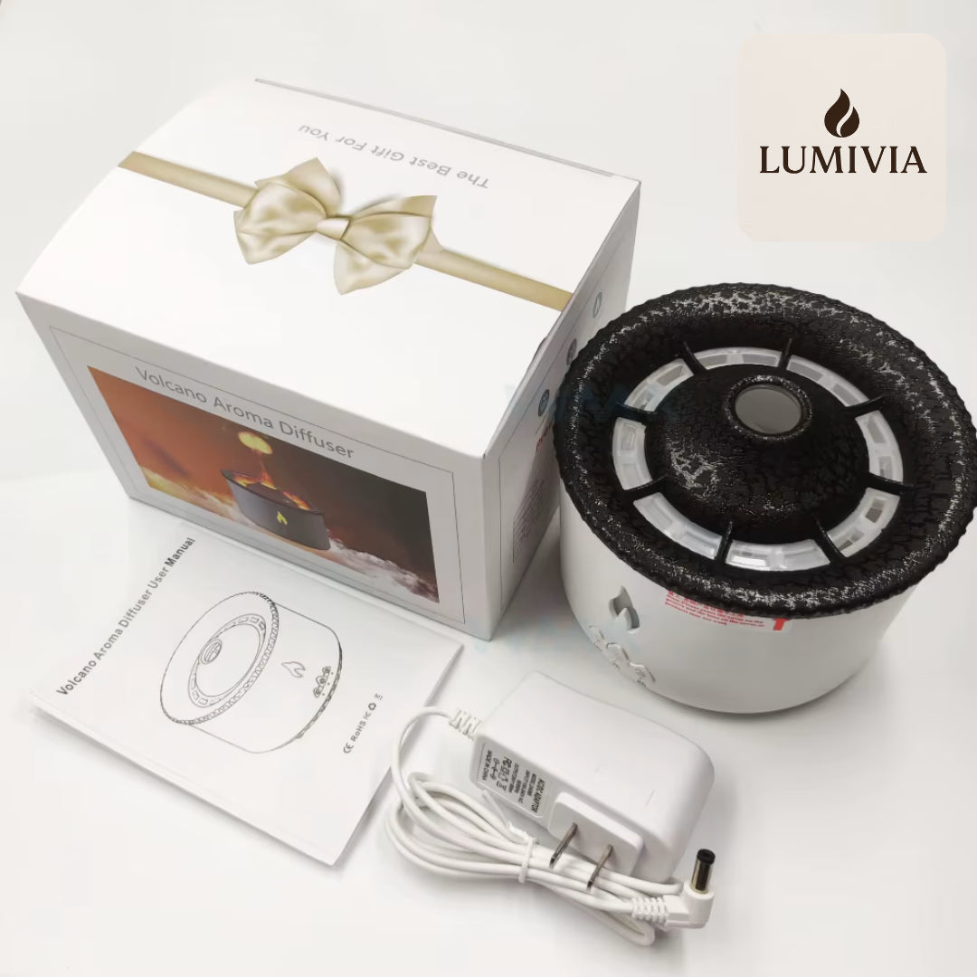 Diffuseur d'Huiles Essentielles LUMIVIA Myst - Design Volcan LED Feu et Glace + Télécommande